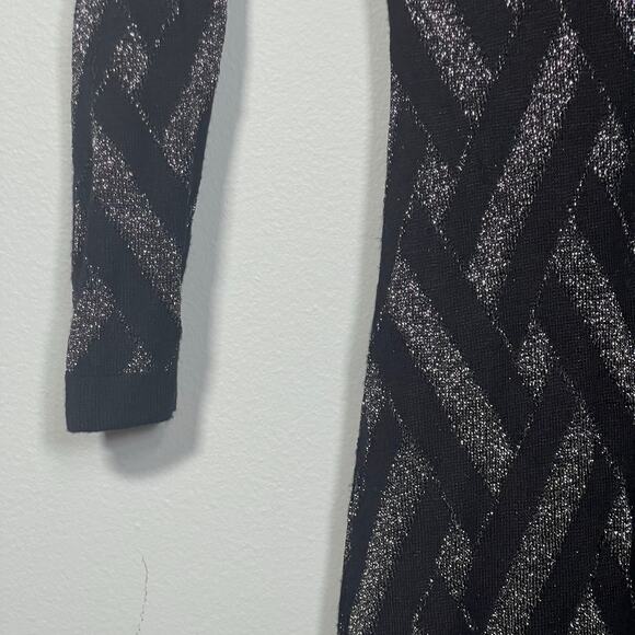 Guess Bodycon Dress Size Small Black Silver Lurex Backless Logo Long Sleeve - Picture 8 of 10